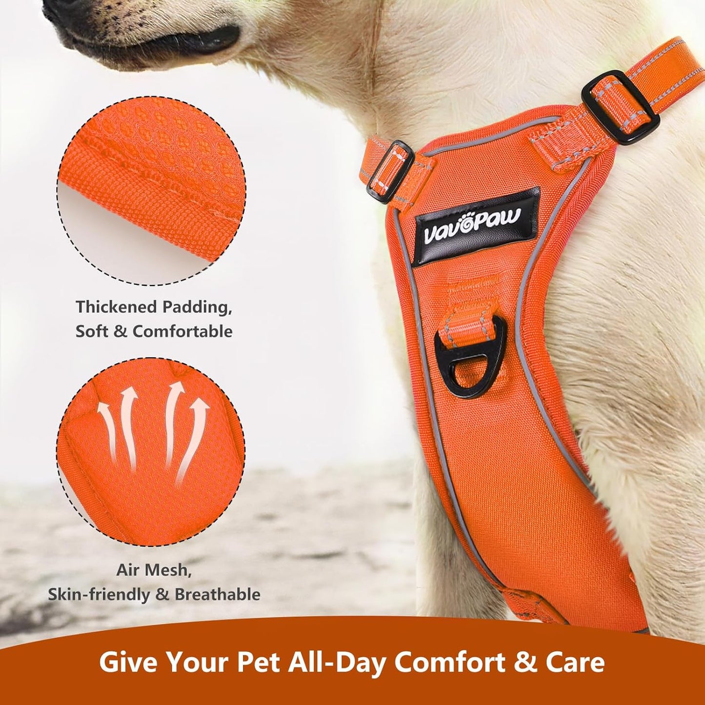 Dog Seat Belt Harness for Car, Dog Car Harness Adjustable Mesh Breathable & Dogs Seatbelt Safety Tether with Elastic Bungee for Small Medium Large Pets(Orange, L)