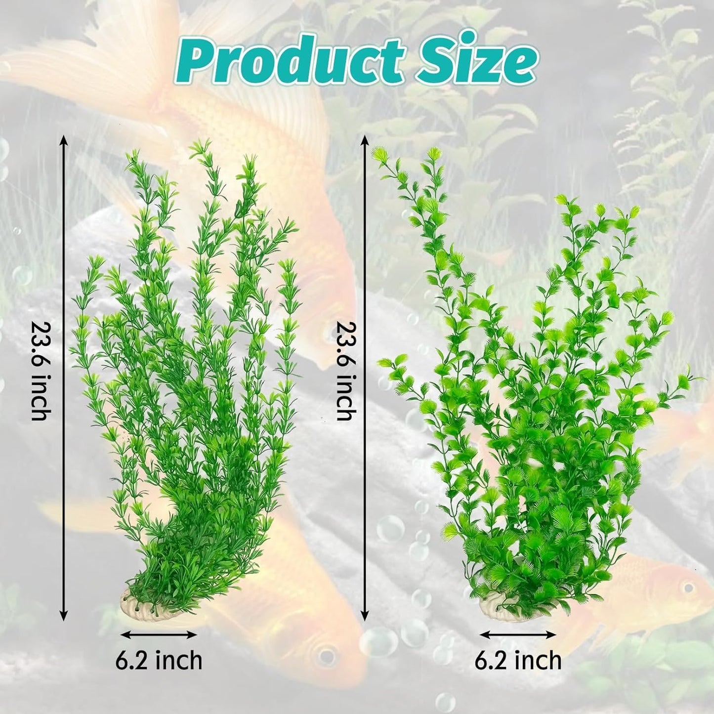 Hamiledyi 23" Tall Aquarium Plastic Plants - 2 Pack Soft Fish Tank Decor, Artificial Green Grass Cluster for Aquariums, Safe Bendable Underwater Plants（Green Style B）