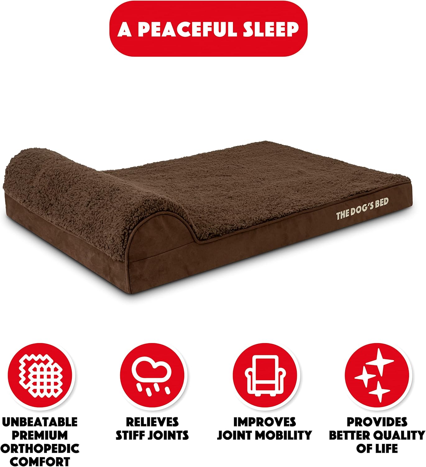 The Dog’s Bed Orthopedic Headrest Dog Bed Med Brown 34x22, Memory Foam, Pain Relief for Arthritis, Hip & Elbow Dysplasia, Post Surgery, Lameness, Veterinary Approved, Waterproof Washable Cover