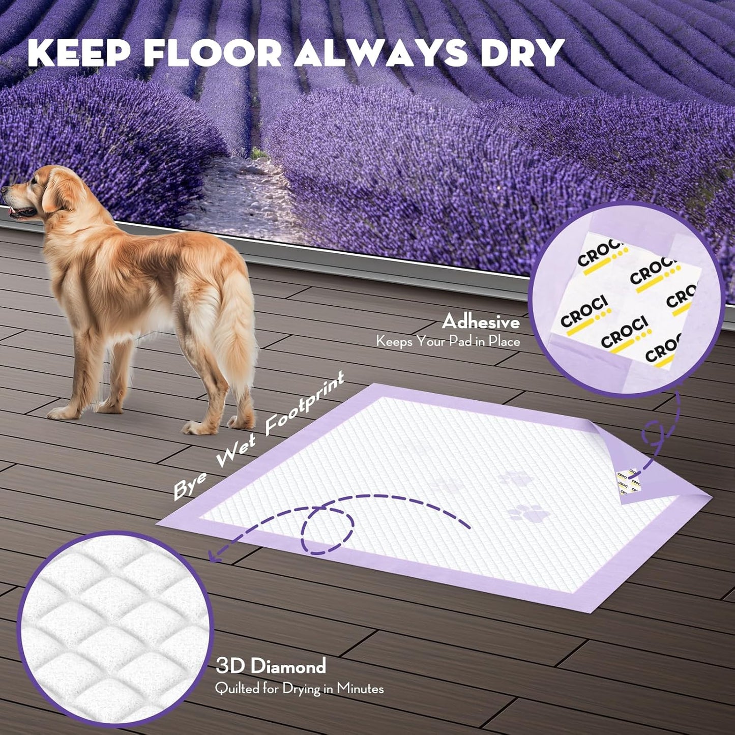 CROCI Dog Pads Extra Large 28x44in, Puppy Pads with Adhesive Tabs Super Absorbent Up to 12 Cups, Disposable (30 Counts)