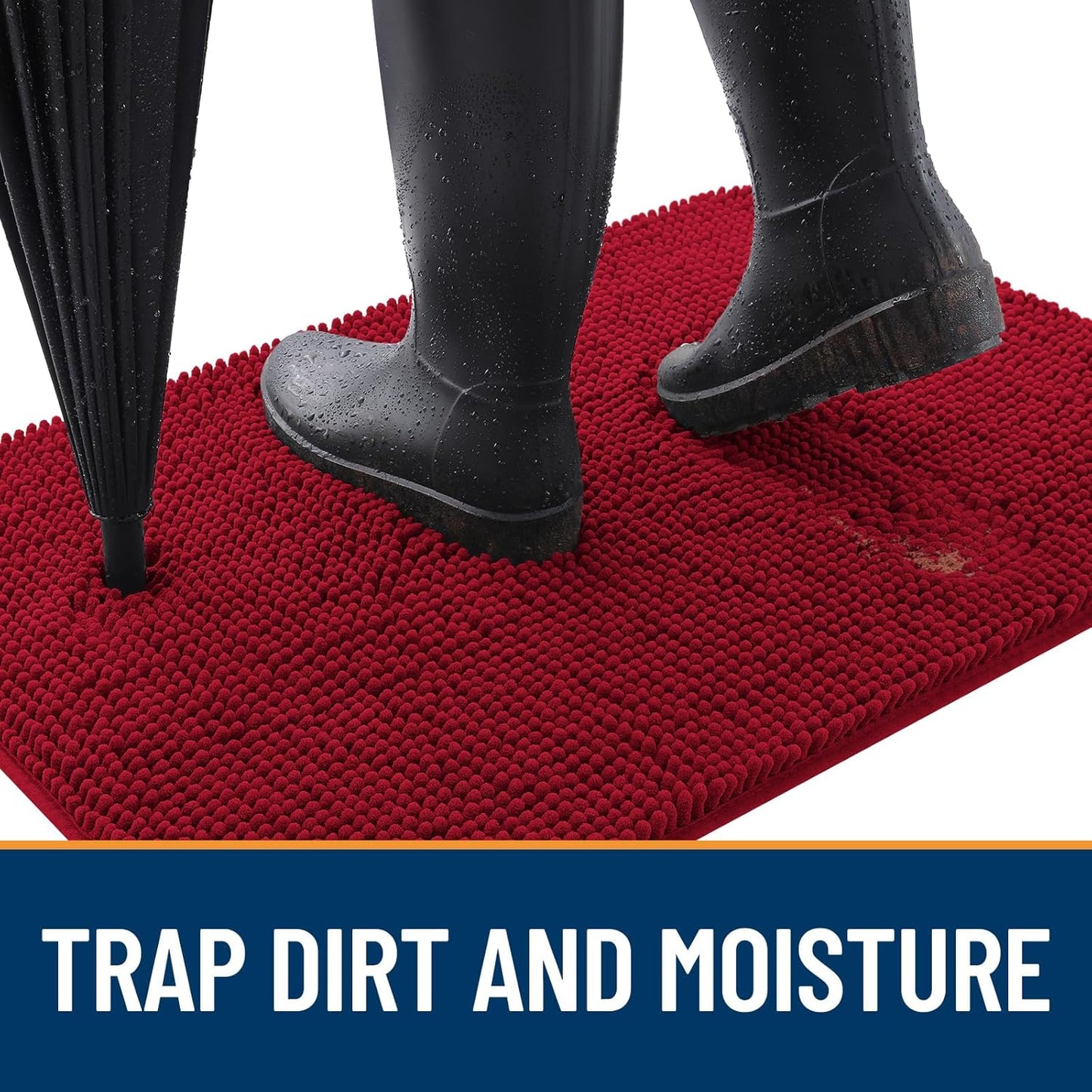 OLANLY Dog Door Mat for Muddy Paws 47x24, Absorbs Moisture and Dirt, Absorbent Non-Slip Washable Doormat, Quick Dry Chenille Mud Mat for Dogs, Entry Indoor Entryway Carpet for Inside Floor, Red