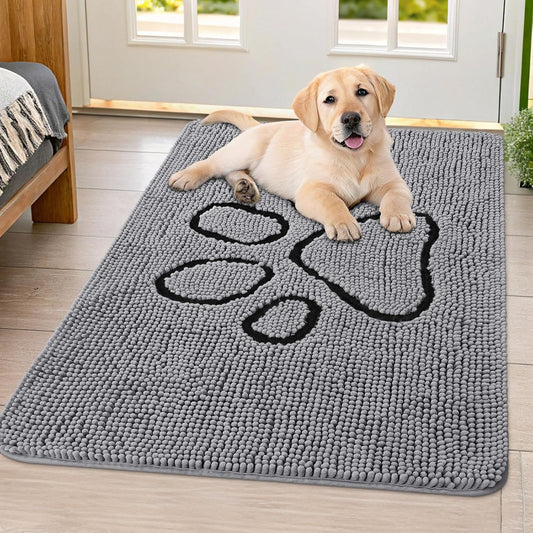 Smiry Dog Door Mat for Muddy Paws, Absorbent Dirt Trapper Non Slip Quick Dry Washable Chenille Mat for Mud Dogs, Entry Rug for Indoor and Outdoor (40x32 Inches, Grey)
