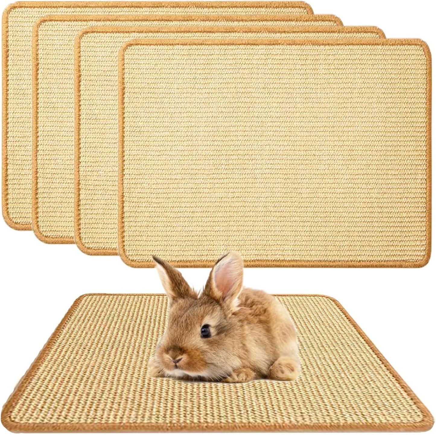 Oncpcare 4PCS Rabbit Scratch Mat - Natural Bunny Scratching Pad for Claws & Teeth Care, Cages & Pet Cage Bedding for Biting, Sleeping & Nesting, 24x16