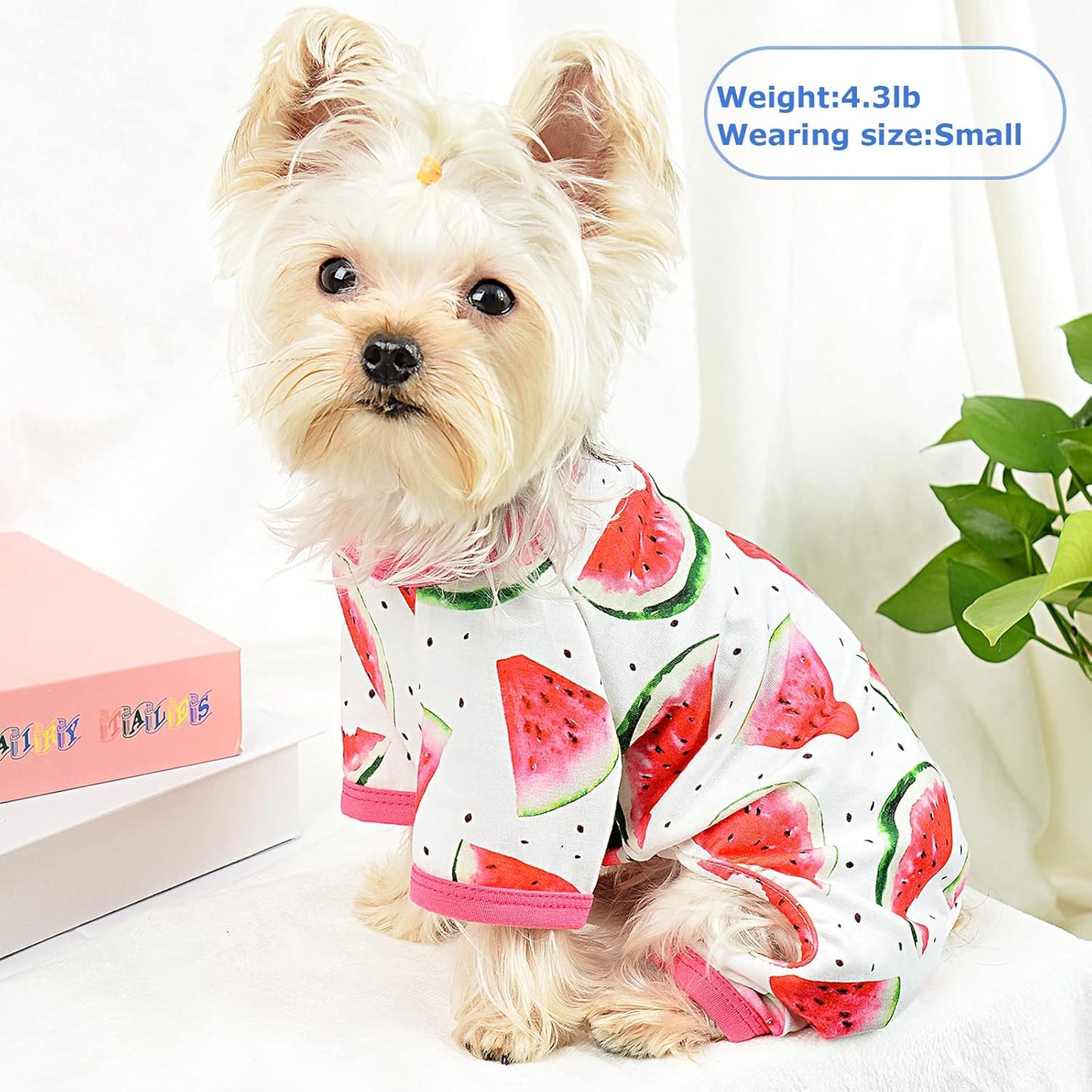 PSJ Girl Breathable Cotton Watermelon Dog Pajamas for Small Dogs - Teacup Chihuahua, Yorkie Puppy Clothes - X-Small
