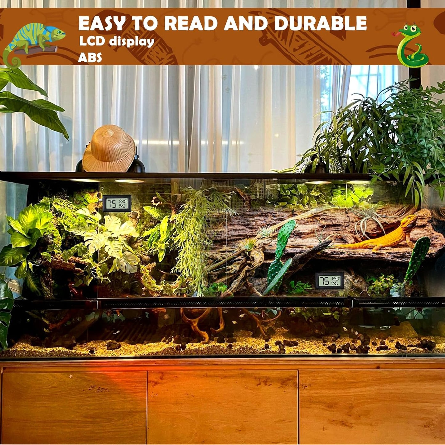 Reptile Thermometer and Humidity Gauge,4PCS Digital Adhesive Reptile Hydrometer Thermomete Tank Accessories Pet Supplies for Tortoise Habitat,Chameleon Cage,Iguana,Tree Frog Terrarium