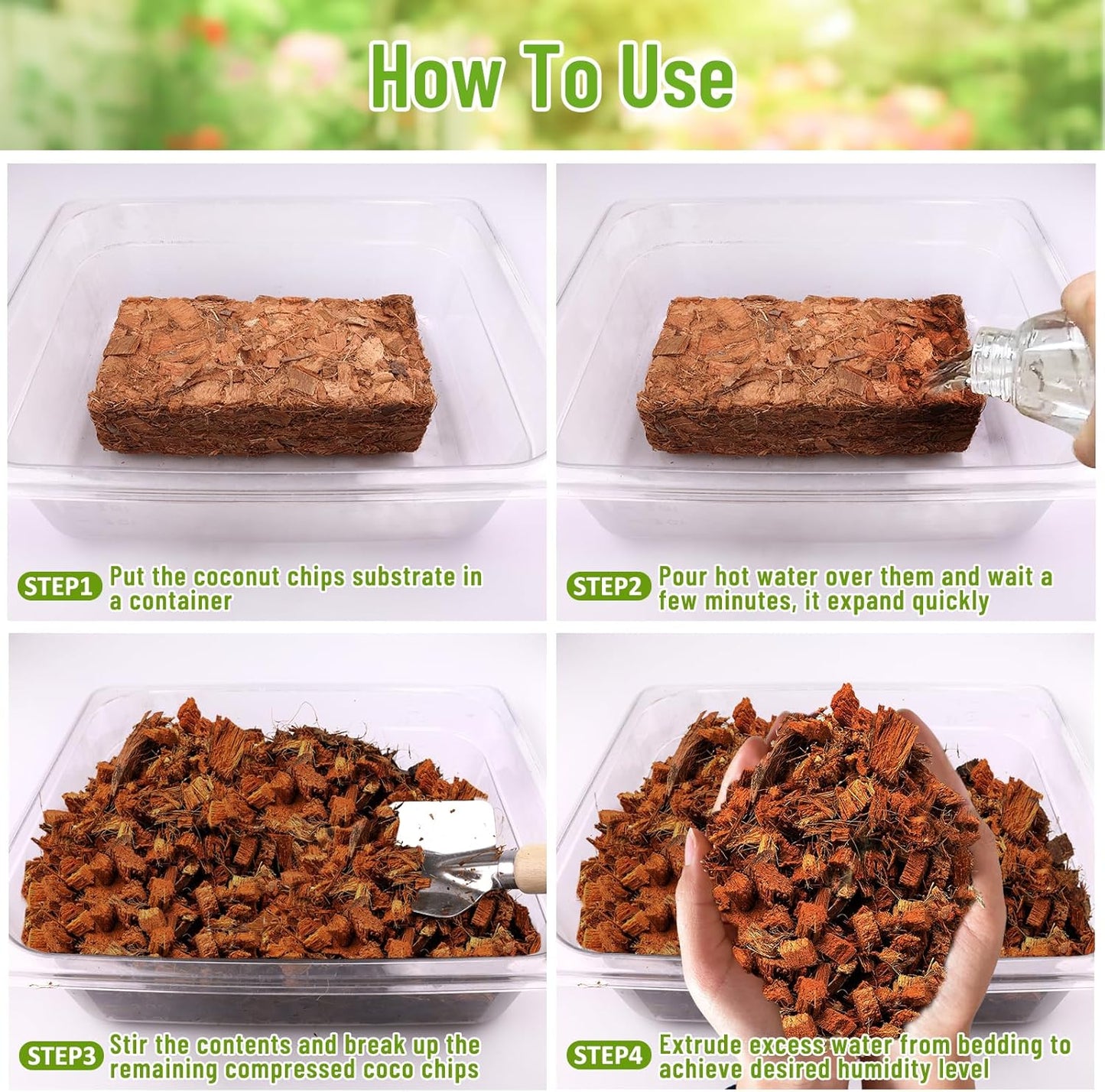 Riare 2 Pack Natural Coconut Chip Substrate for Reptiles- Compressed Coconut Husk Reptiles Bedding, Coco Husk Chip Terrarium Substrate for Snakes, Tortoises, Ball Python, Frogs, Bearded Dragon, Lizard