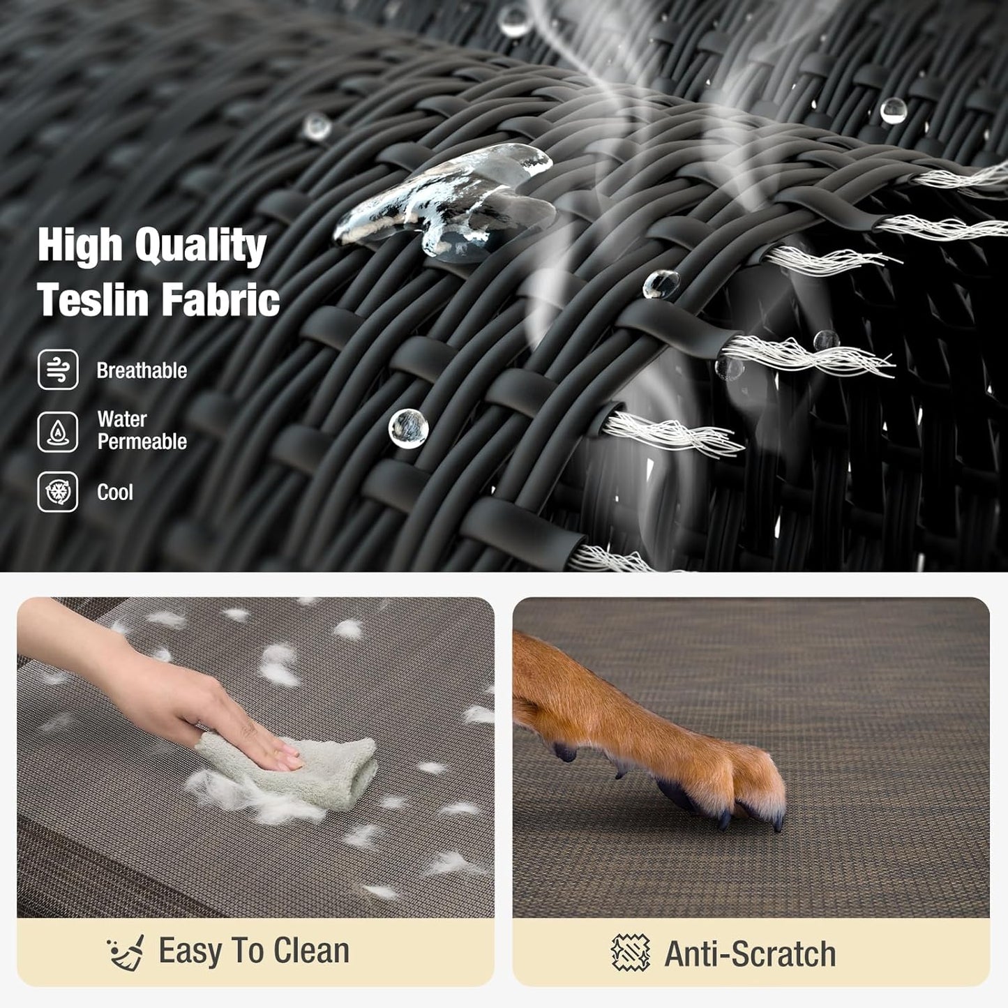 Veehoo Medium Elevated Dog Bed, Guardrail, Non-Slip, Chewproof, Washable & Breathable Teslin Mesh, Brown