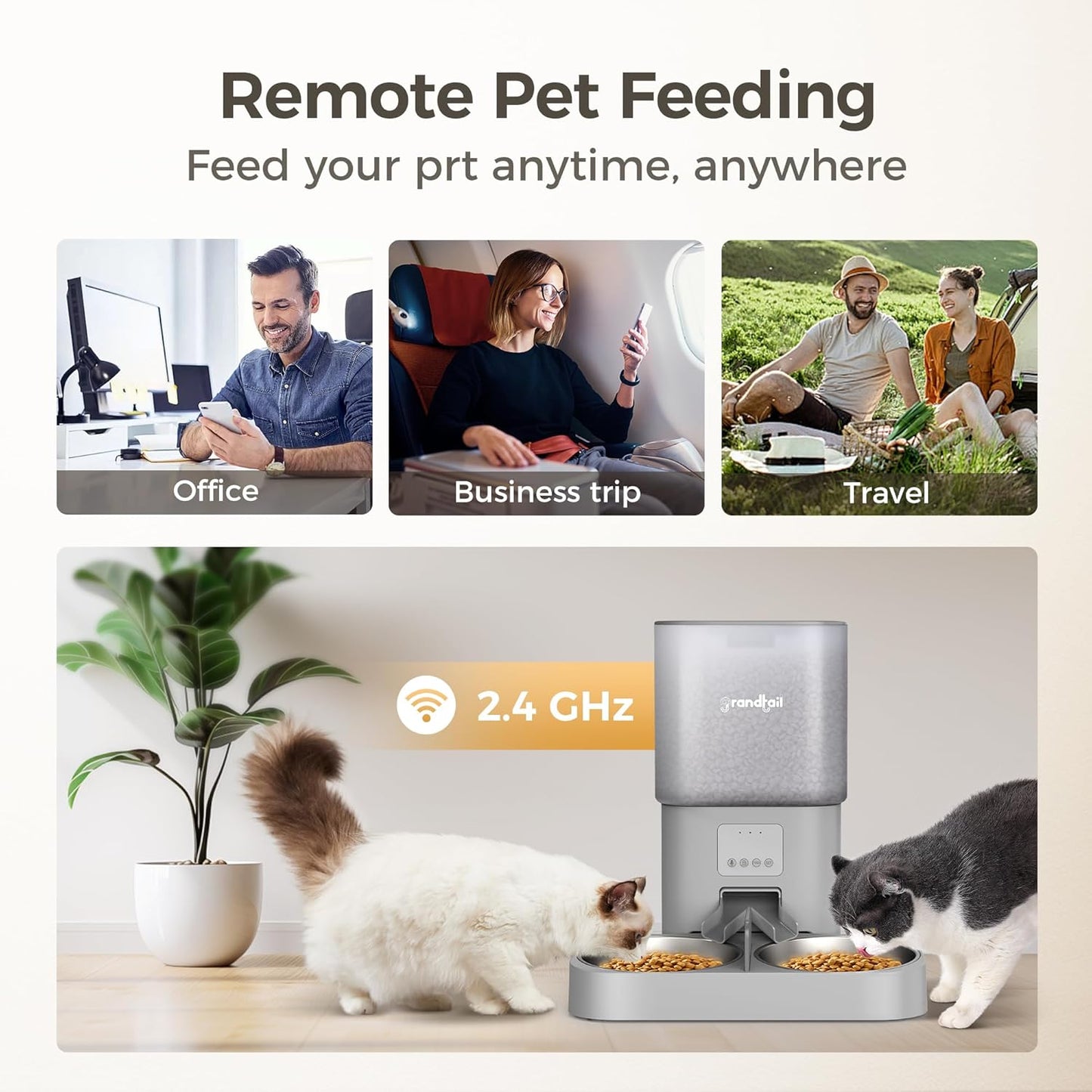 Automatic Cat Feeder, WiFi Dog Food Dispenser with APP Control for 2 Cats & Dogs, 6L Elevated Timed Dog Feeder Programmable 1-10 Meals,10s Meal Call,Dual Power Supply, 2 Stainless Bowls