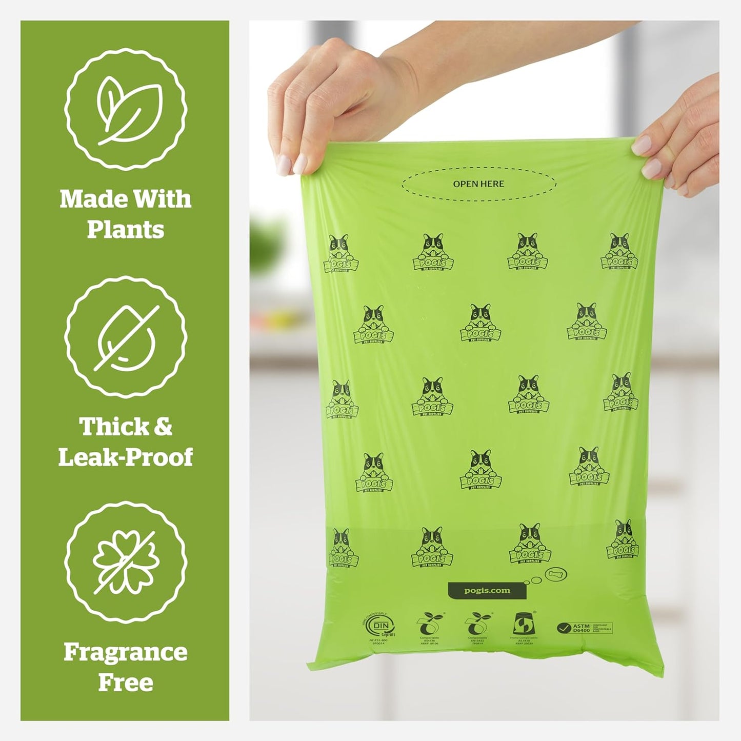 Pogi's Compostable Poop Bags – Leak-Proof, Extra-Large, Made with Plants – 9 Rolls (135 Bags)