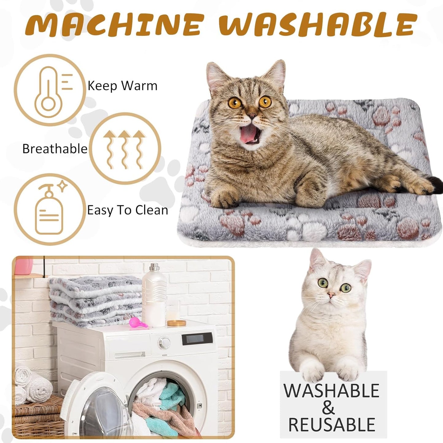 Tuanse 4 Pack Ultra Soft Dog Cat Bed Mat with Cute Prints Reversible Fleece Dog Crate Kennel Pad Cozy Washable Thickened Hamster Guinea Pig Pet Bed Mat for Small Animals(13 x 19 Inches,Light Gray)