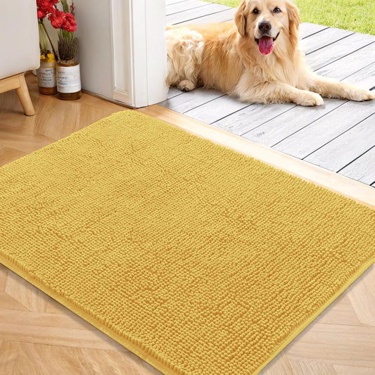 OLANLY Dog Door Mat for Muddy Paws 40x32, Absorbs Moisture and Dirt, Absorbent Non-Slip Washable Doormat, Quick Dry Chenille Mud Mat for Dogs, Entry Indoor Entryway Carpet for Inside Floor, Yellow
