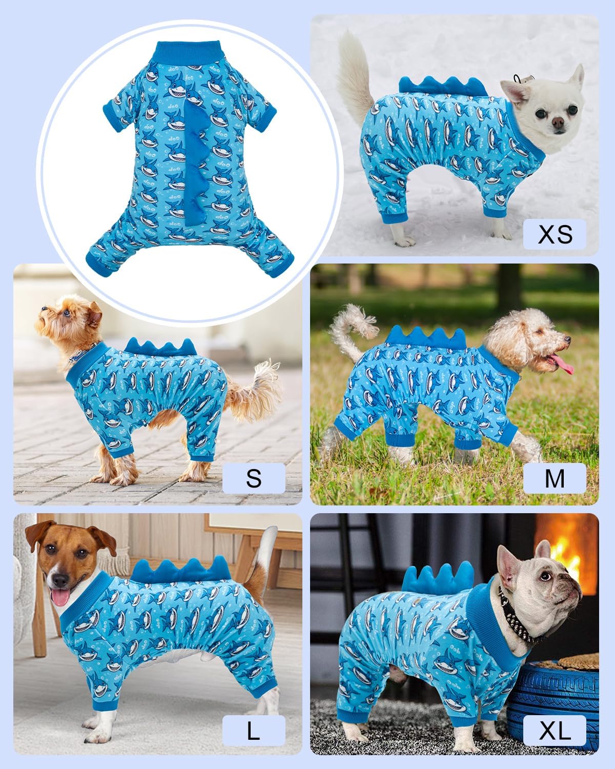 CuteBone Shark Costume Dog Pajamas, Stretchy Spandex Crystal Velvet Sleepwear Coat for Small Dogs, Soft & Warm Pet Outfit Clothes for Cold Weather, Cozy Pullover Design COSP07M