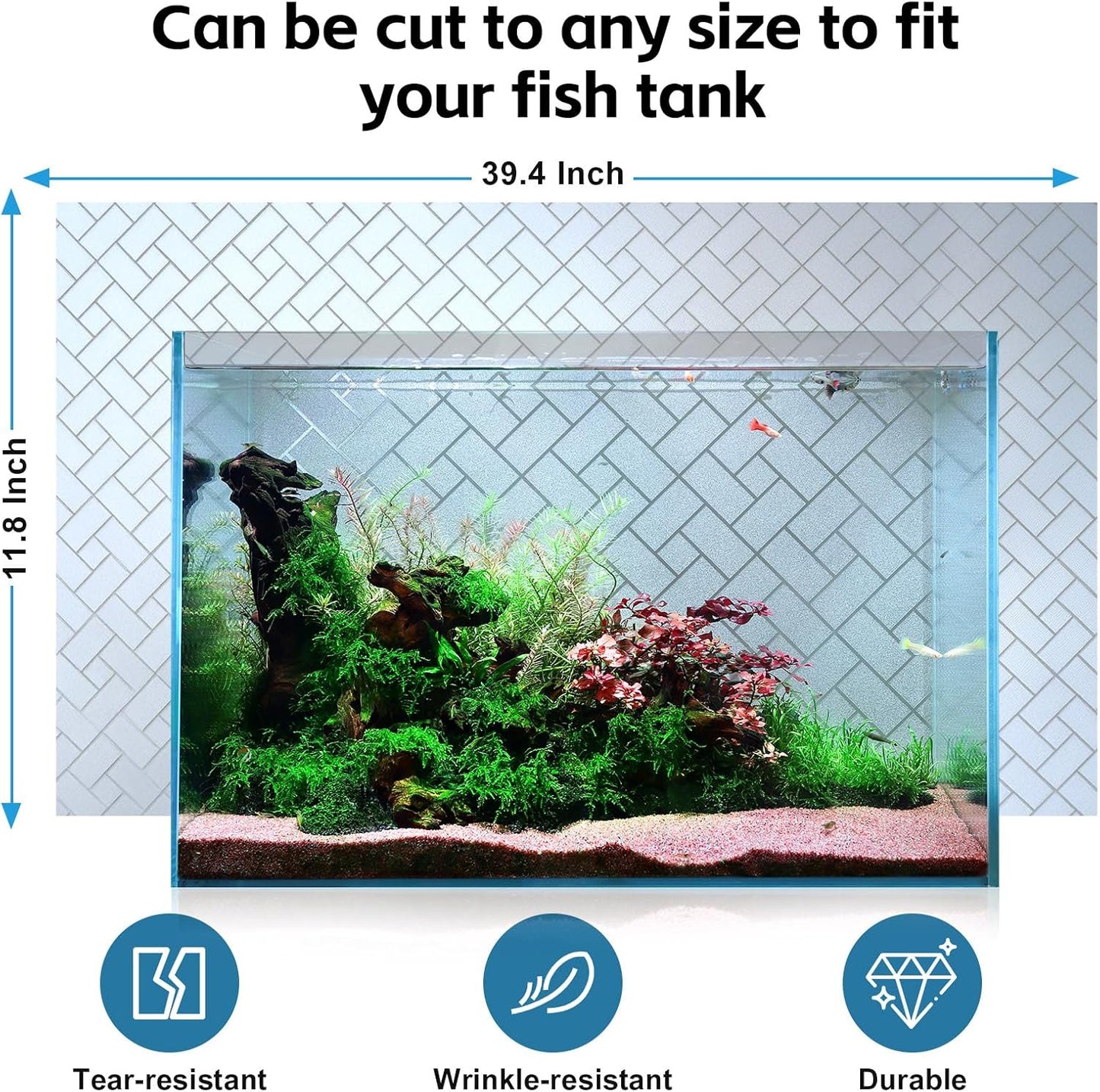 Aquarium Background Paper Decor Fish Tank Backdrop Wallpaper Electrostatic Adhesive, No Glue, Easy to Install, Reusable (11.8“H×39.4”L, Grid Transparent)