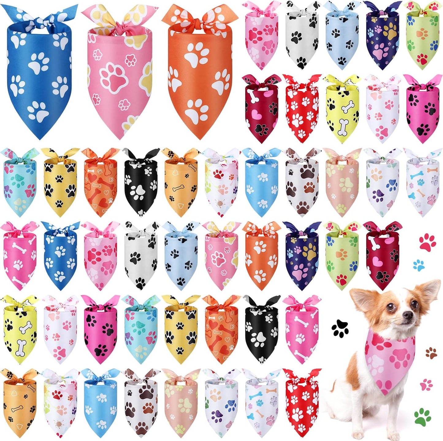 Abbylike 100 Pcs Paw Print Dog Bandanas Bulk Cute Footprint Bandanas for Dogs Triangle Kerchief Bib Scarf for Pets Halloween Party Costume Photo Props Daily Accessories Pet Shops (25.6 x 17.7 x 17.7)