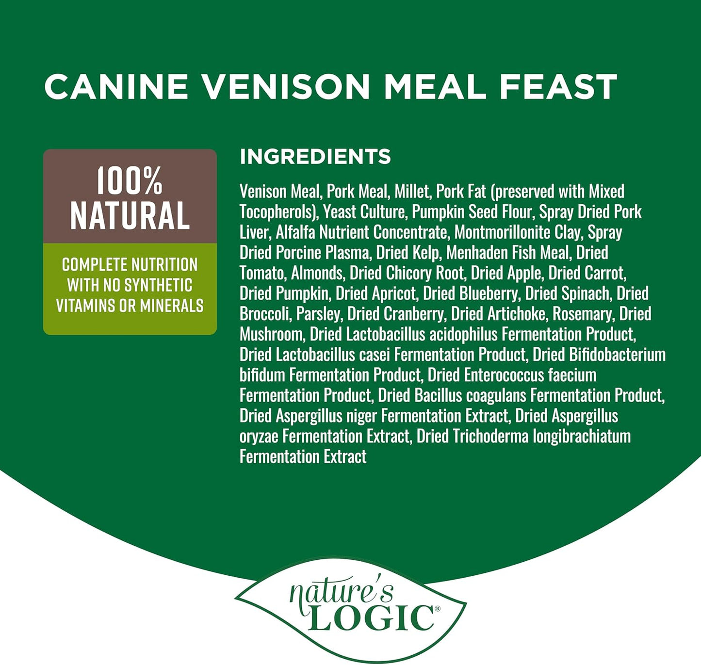 Nature's Logic Dry Dog Food - 100% Natural - No Synthetics - For All Ages, Sizes, Breeds - Free From Common Allergens, High Protein - Venison Meal Feast, 4.4lbs