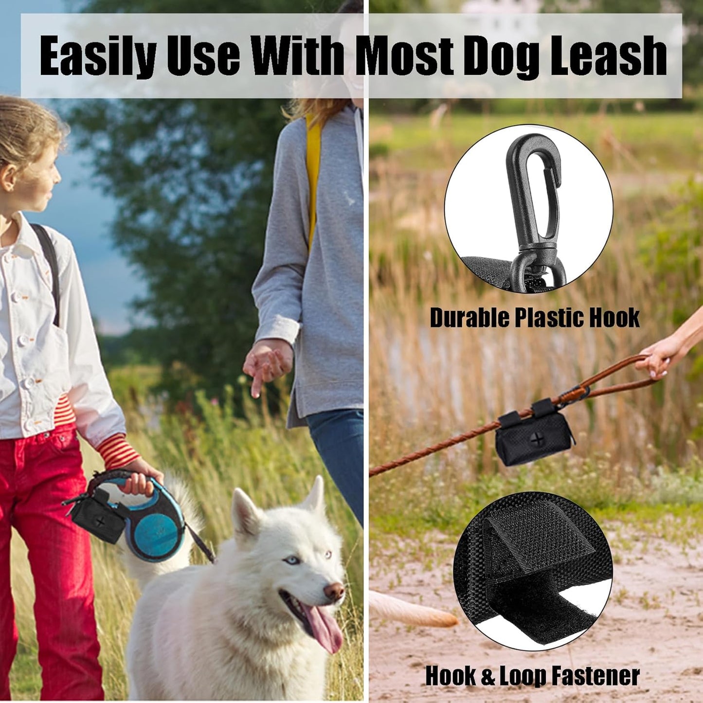 Dog Poop Bag Holder for Leash Attachment Dog Poop Bag Dispenser Dog Waste Bag Dispensers Dog Poop Bag Holders Fit Dog Leash Accessory With Hand Free Holder Carriers,Purple