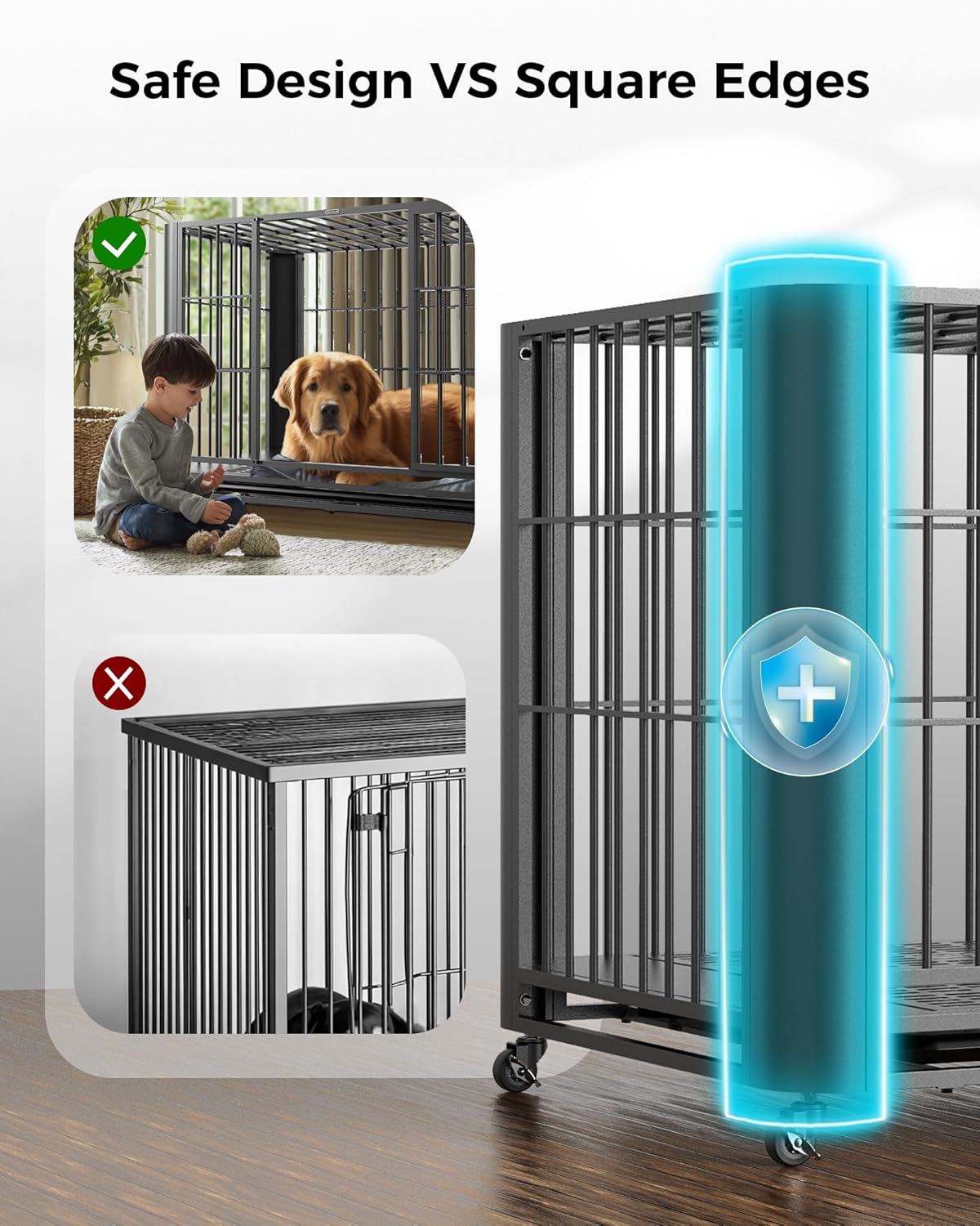 48 Inch Indestructible Heavy DutyDog Crate for Large Dogs with Removable Tray,High Anxiety Double Door,Arc Corner Design for Safe Use