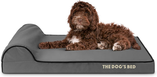 The Dog’s Bed Orthopedic Headrest Dog Bed Med Grey/Black 34x22, Memory Foam, Pain Relief: Arthritis, Hip & Elbow Dysplasia, Post Surgery, Lameness, Veterinary Approved, Waterproof Washable Cover