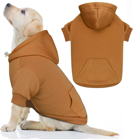 Dog Sweaters for Large Dogs Dog Hoodie Solid Soft Brushed Fleece Clothes Sweatshirt with Pocket(Coffee-L)