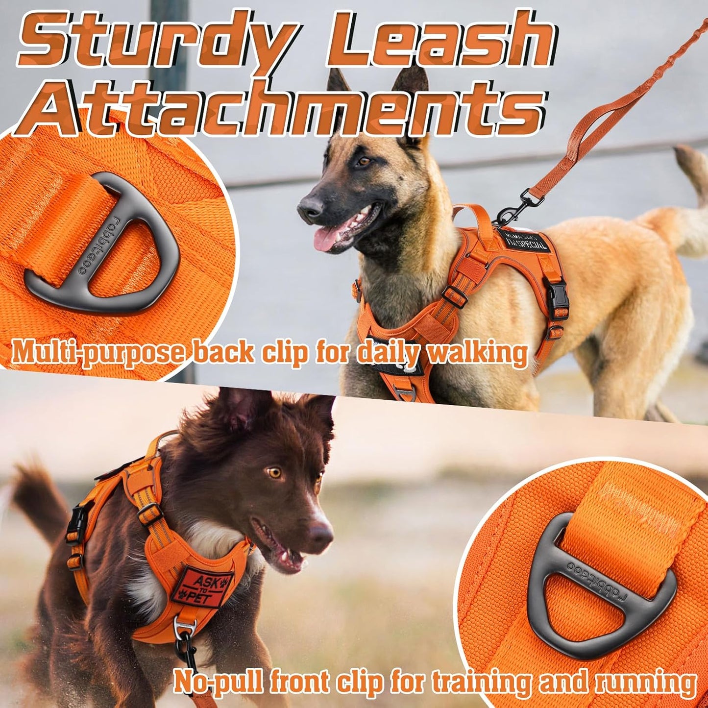 rabbitgoo Tactical Dog Harness for Small Dogs, No Pull Military Service Vest with Handle & Molle, Easy Control for Training Walking, Adjustable Reflective Straps, Orange, S