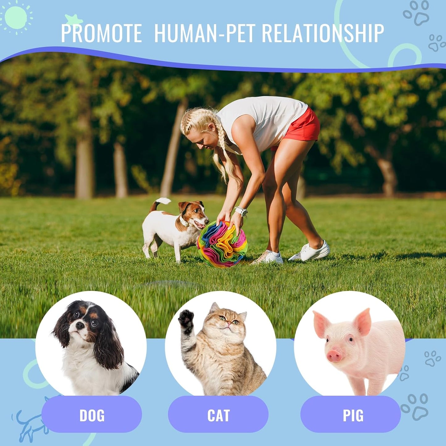 Pet Snuffle Ball, Puzzle Sniffing Interactive Dog Ball for Blind Dogs Training Stress Relief Dog Enrichment Toys Treat Machine Washable (20cm, New Rainbow Color)