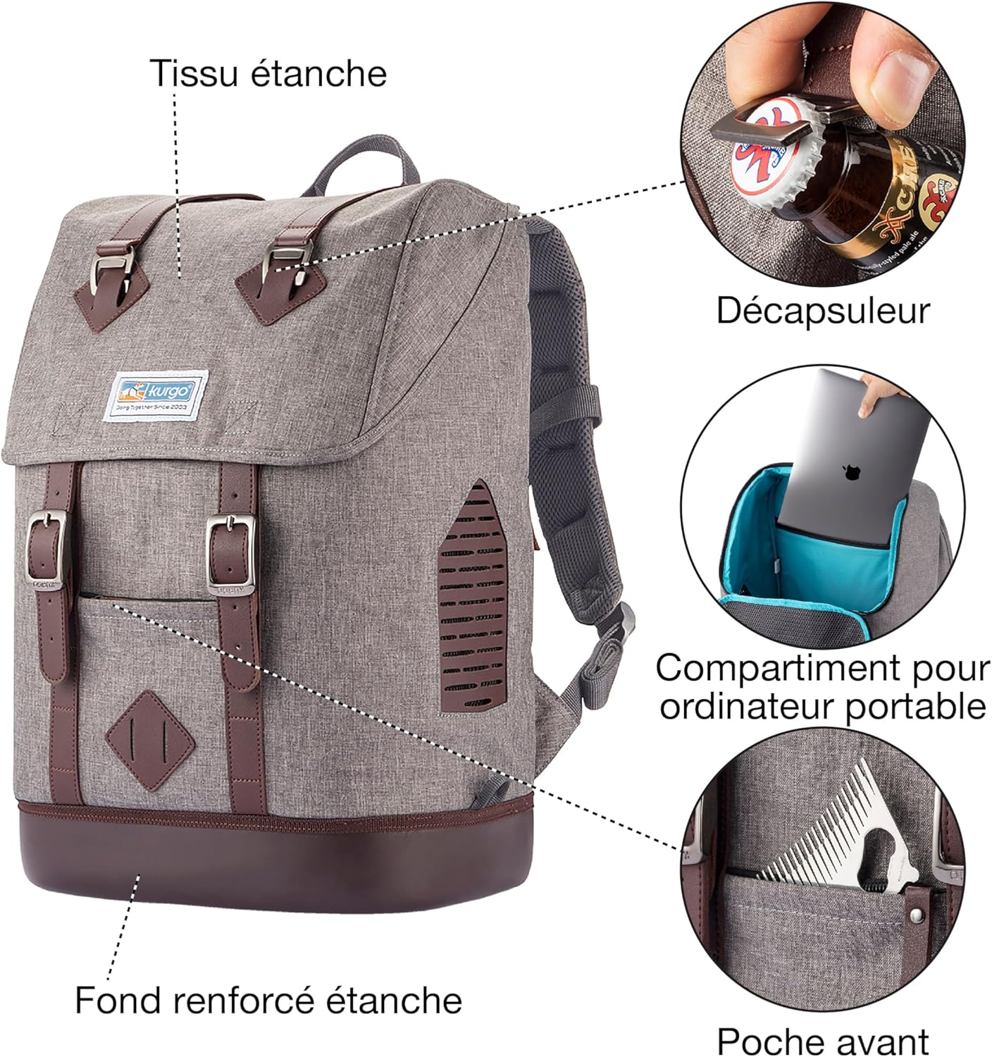 Kurgo Dog Carrier Backpack for Small Pets - Dogs & Cats | TSA Airline Approved | Cat | Hiking or Travel | Waterproof Bottom | G-Train | Ruck Sack | Heather Grey