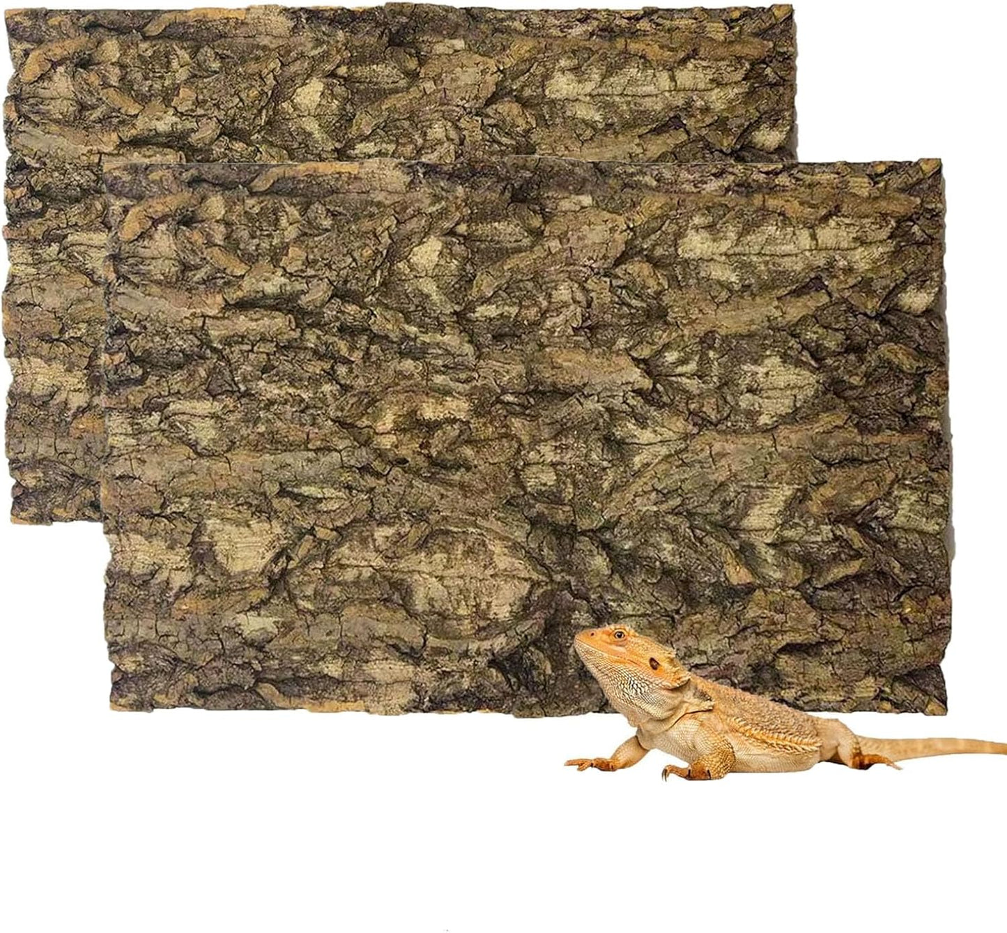 Tfwadmx 2Pcs Terrarium Cork Bark Background, 11.8"x7.8" Thickened Reptile Tank Tree Backdrop Wall Decor Habitat Climbing Mat Decoration for Lizard, Turtle, Gecko, Bearded Dragon, Frog, Chameleon