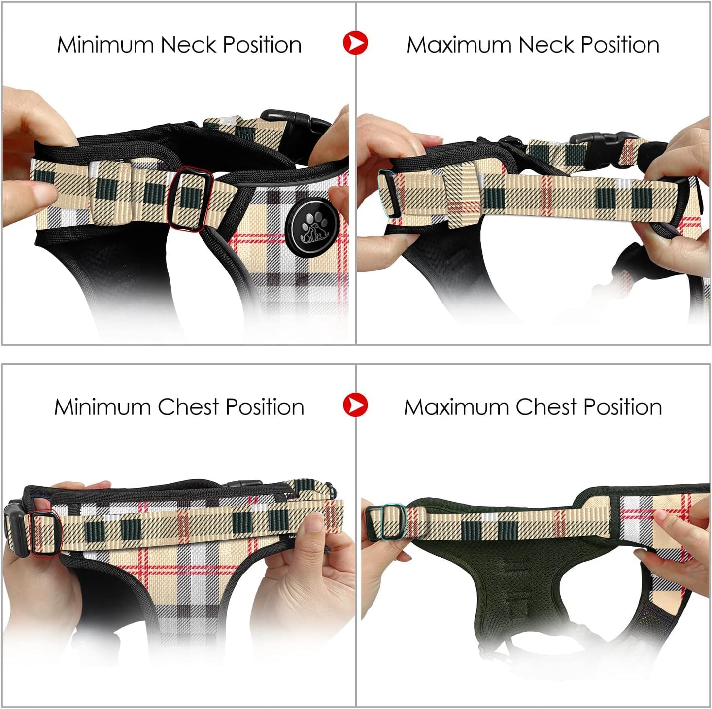 NESTROAD No Pull Dog Harness with Leash, Reflective No Choke Pet Vest Harness,Adjustable Soft Padded Dog Harness with Easy Control Handle for Large Dogs(Checkered Beige,X-Large)