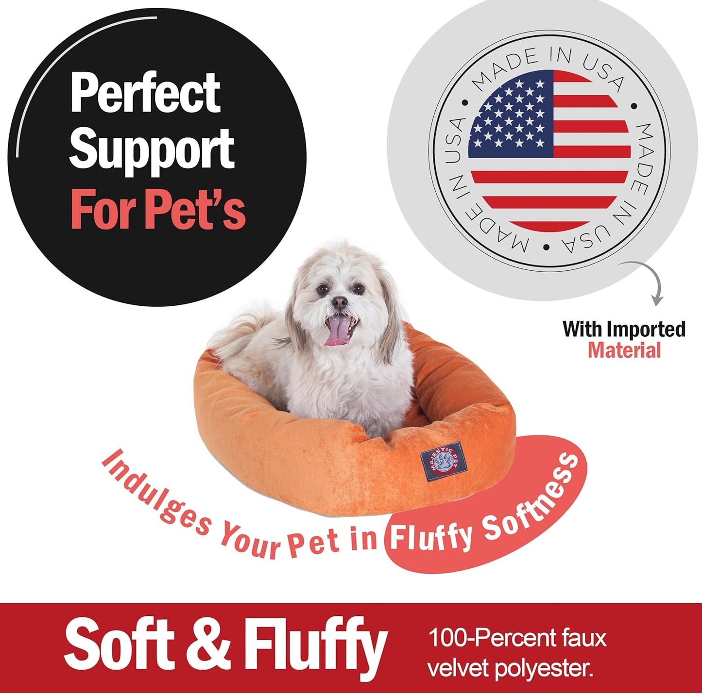 Majestic Pet 24 Inch Micro Velvet Calming Dog Bed Washable 24x19x7 (inch) – Cozy Soft Round Donut Dog Bed with Spine for Head Support - Pet Bed Small – Orange (2025)