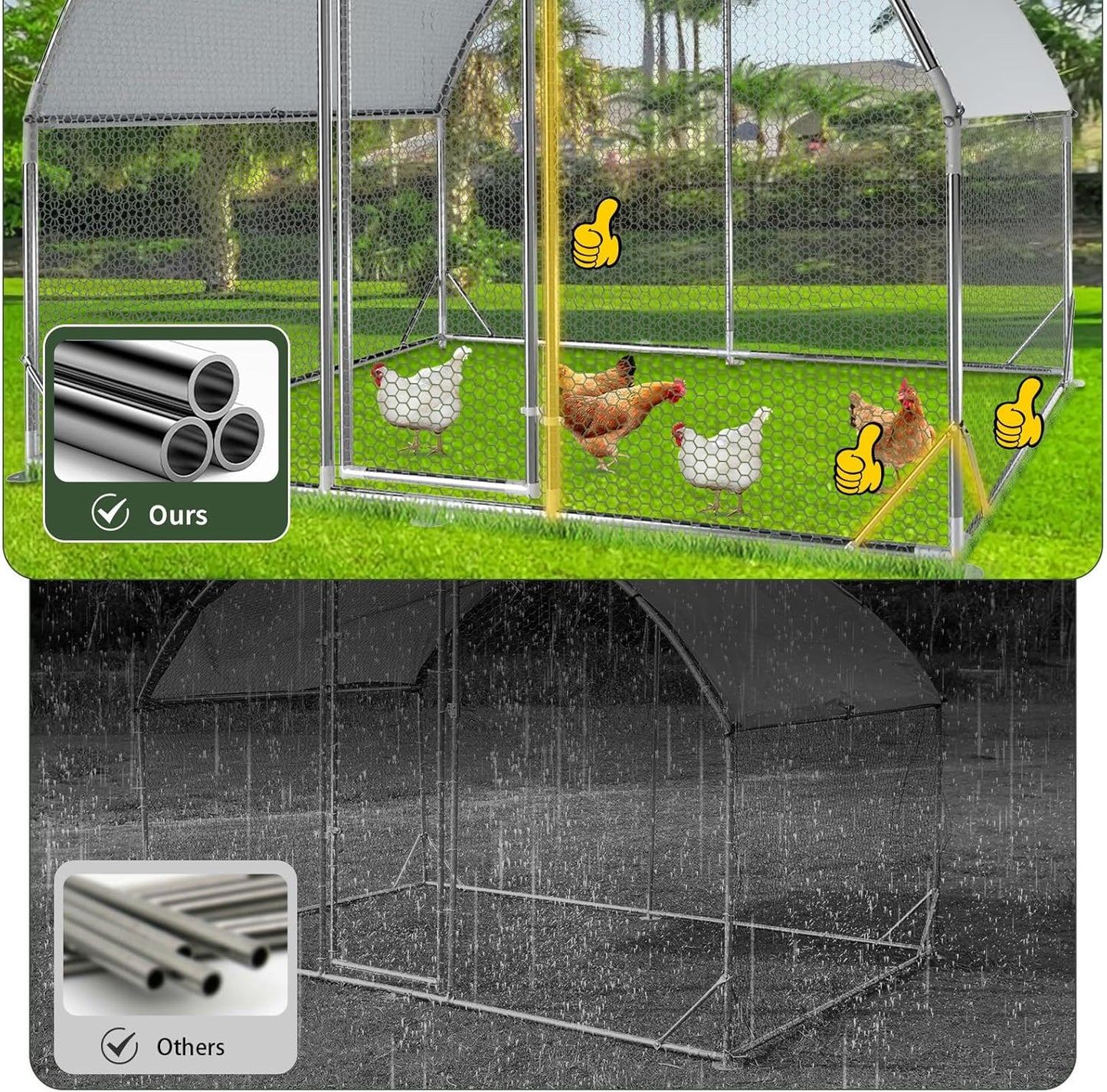 4ever2buy Large Metal Chicken Coop with Run Walk-in Poultry Cage Chicken Runs House Pen Cage Dome Roofed Chicken Coops with Anti-Ultraviolet Cover for Outdoor Yard Farm Use 9.5'W x 6.45'L x 6.3'H