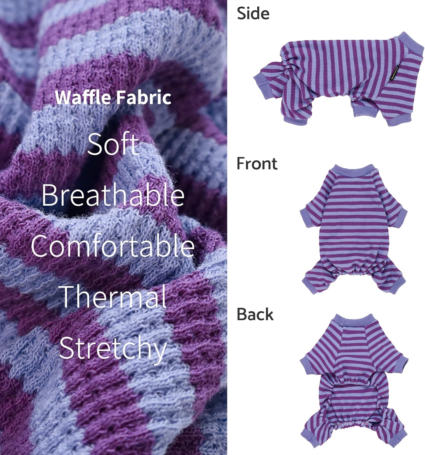 Fitwarm Purple and Violet Striped Dog Pajamas, Waffle Dog Clothes for Small Dogs Girl Boy, Puppy Onesie with Feet, Pet Cat Outfit, XL