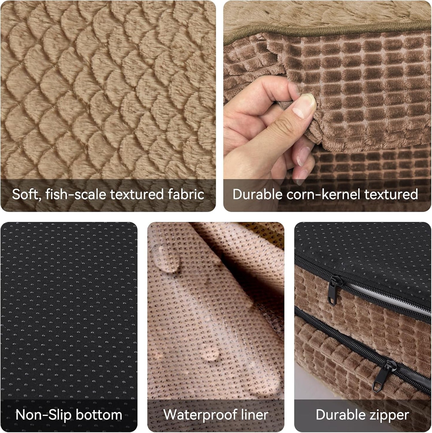 JOEJOY Orthopedic Dog Bed for Large Dogs, Egg-Crate Memory Foam Pet Bed with Bolster Sides, Waterproof Lining, Removable Washable Cover & Non-Slip Bottom, Brown