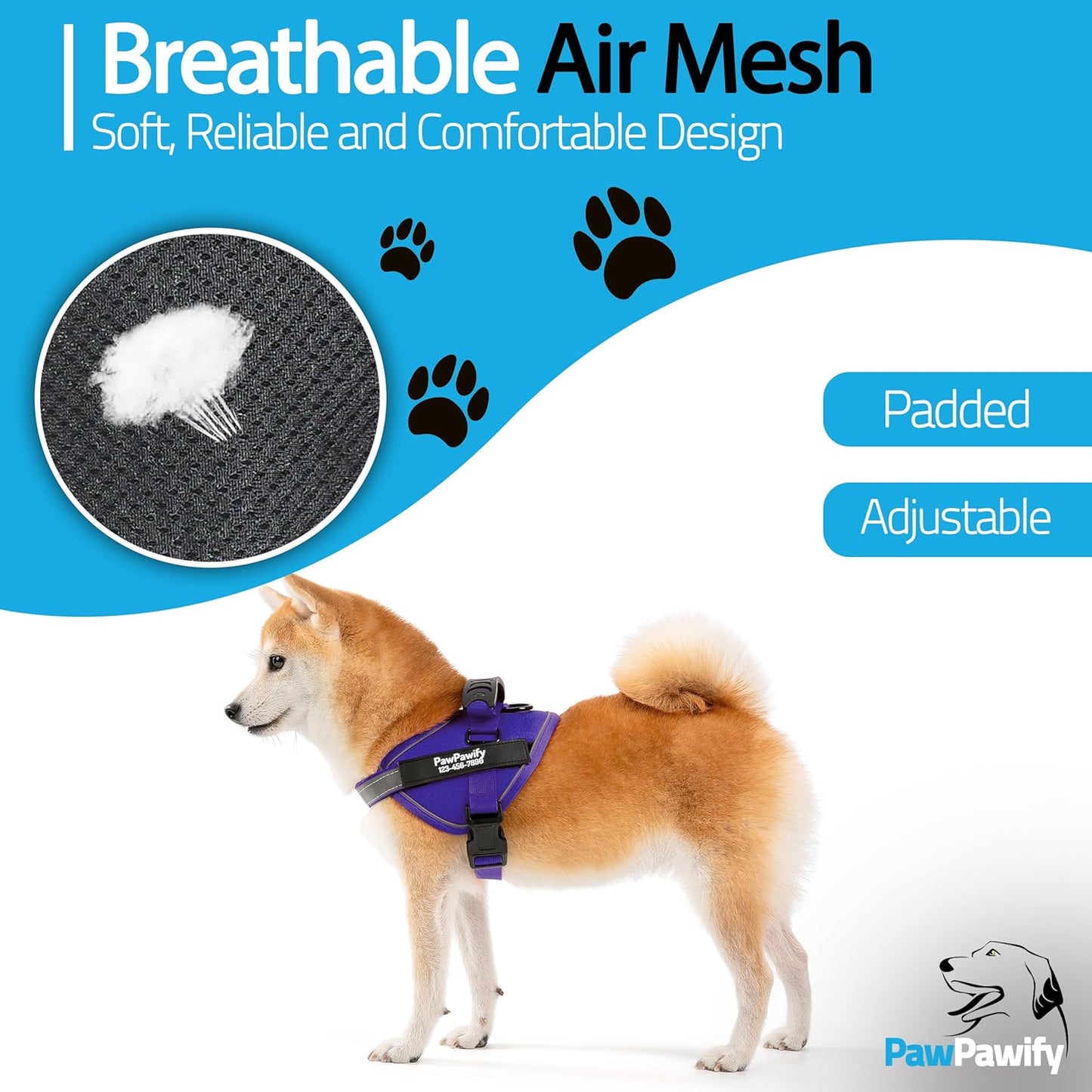 PawPawify Custom No Pull Dog Harness with Name and Phone Number, Heavy Duty Personalized Pet Vest to Prevent Tugging, Pulling, or Choking, Training and Walking (New Purple, S (10-19LBS))