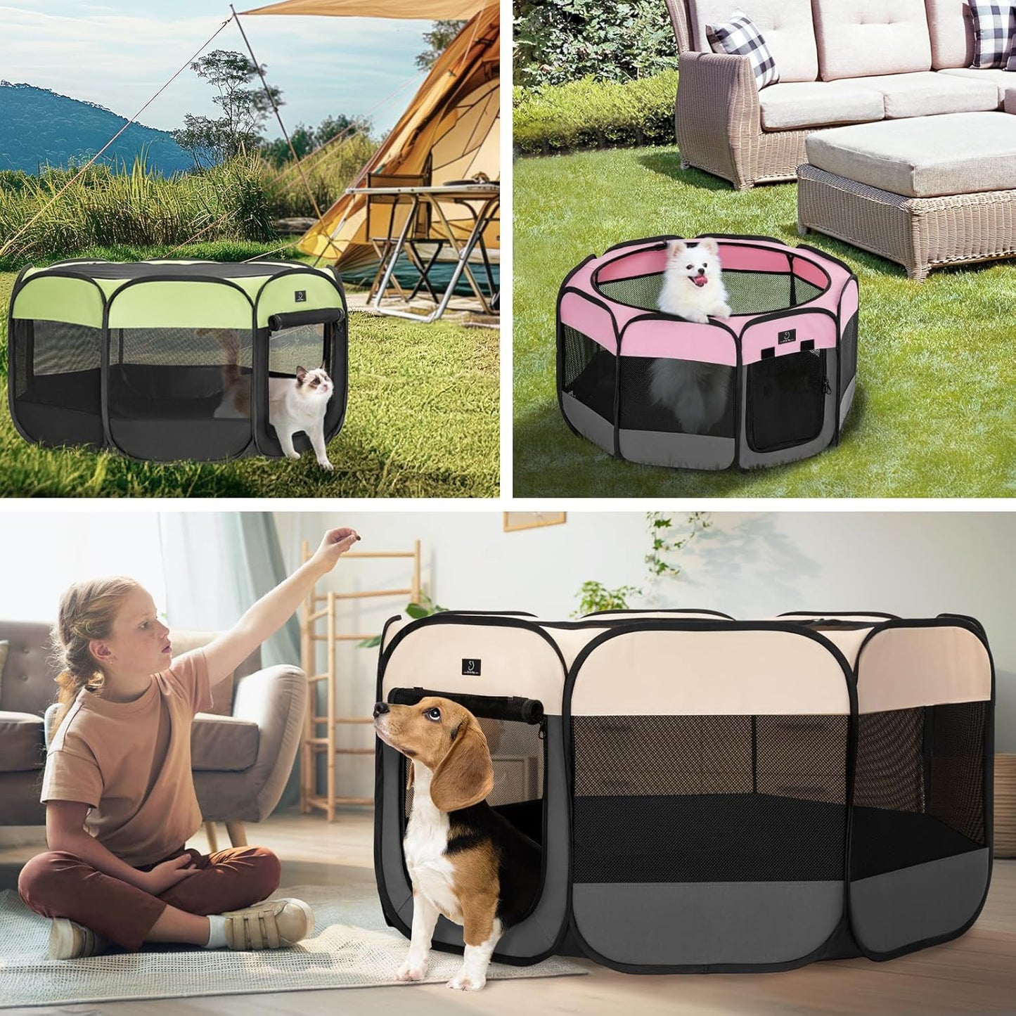 A 4 Pet Portable Cat Playpen for Small Dogs, 27" Small Kitten Playpen, Suitable for Puppy/Cats/Rabbit/Chick, Cat Play Pen with Mesh Panel(11”W × 7.5”H)