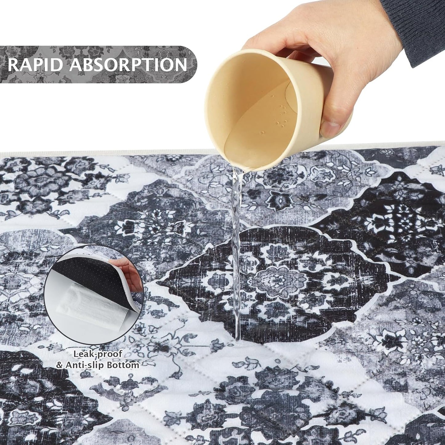 IEUUMLER Washable Pee Pads for Dogs, 2 Pack Reusable Pee Pads for Dogs Non-Slip Grip, Super Absorbent Waterproof Puppy Pads for Potty Training, Playpen, Crate, Whelping Box EU011 Black Grey, 30x20