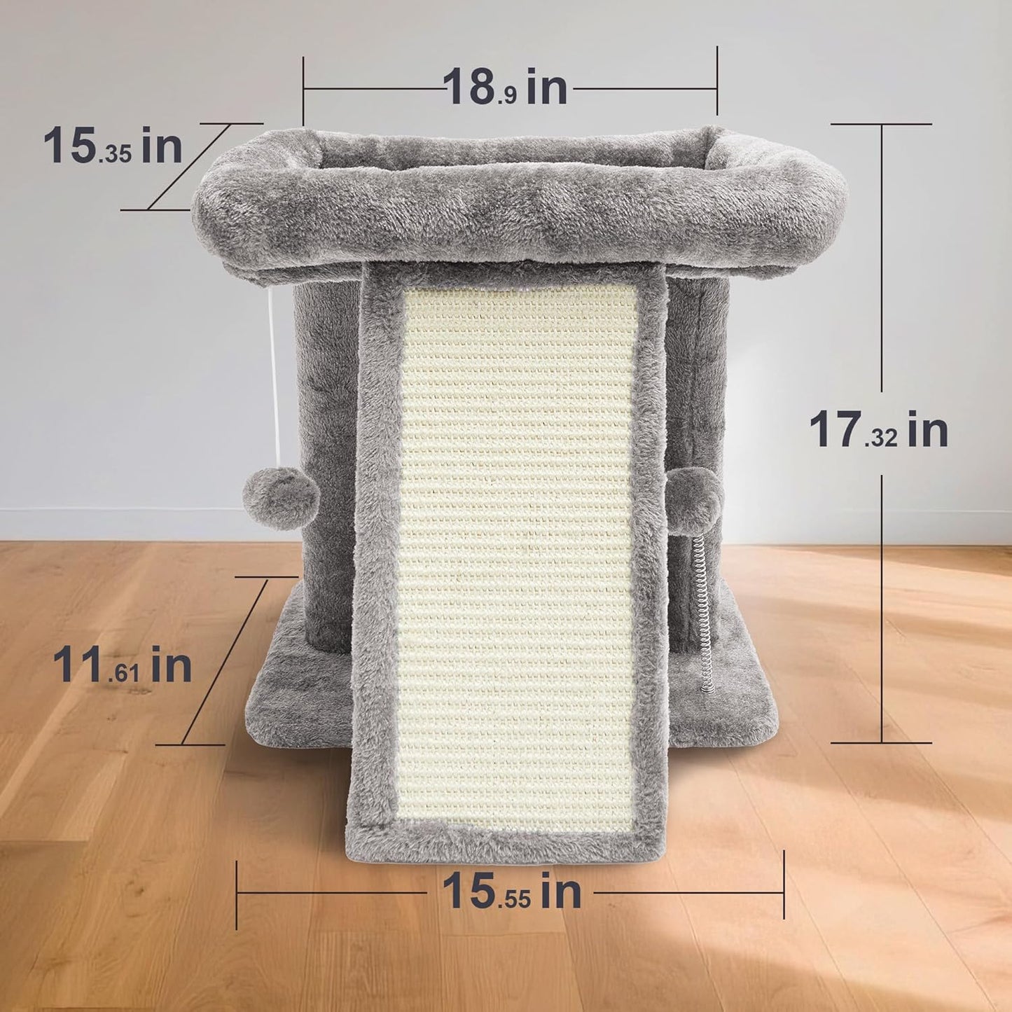 17.7-inch Small Cat Tree Tower with Scratching Post for Indoor Cats,Light Grey