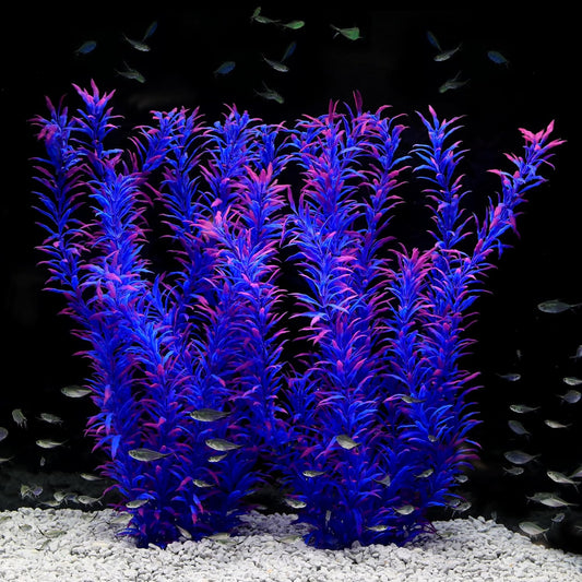 JIHAQUA Aquarium Decor Plastic Plants Extra Large 21 Inches Artificial Fish Tank Plants Tall Fish Tank Decorations (Purple 2pcs)