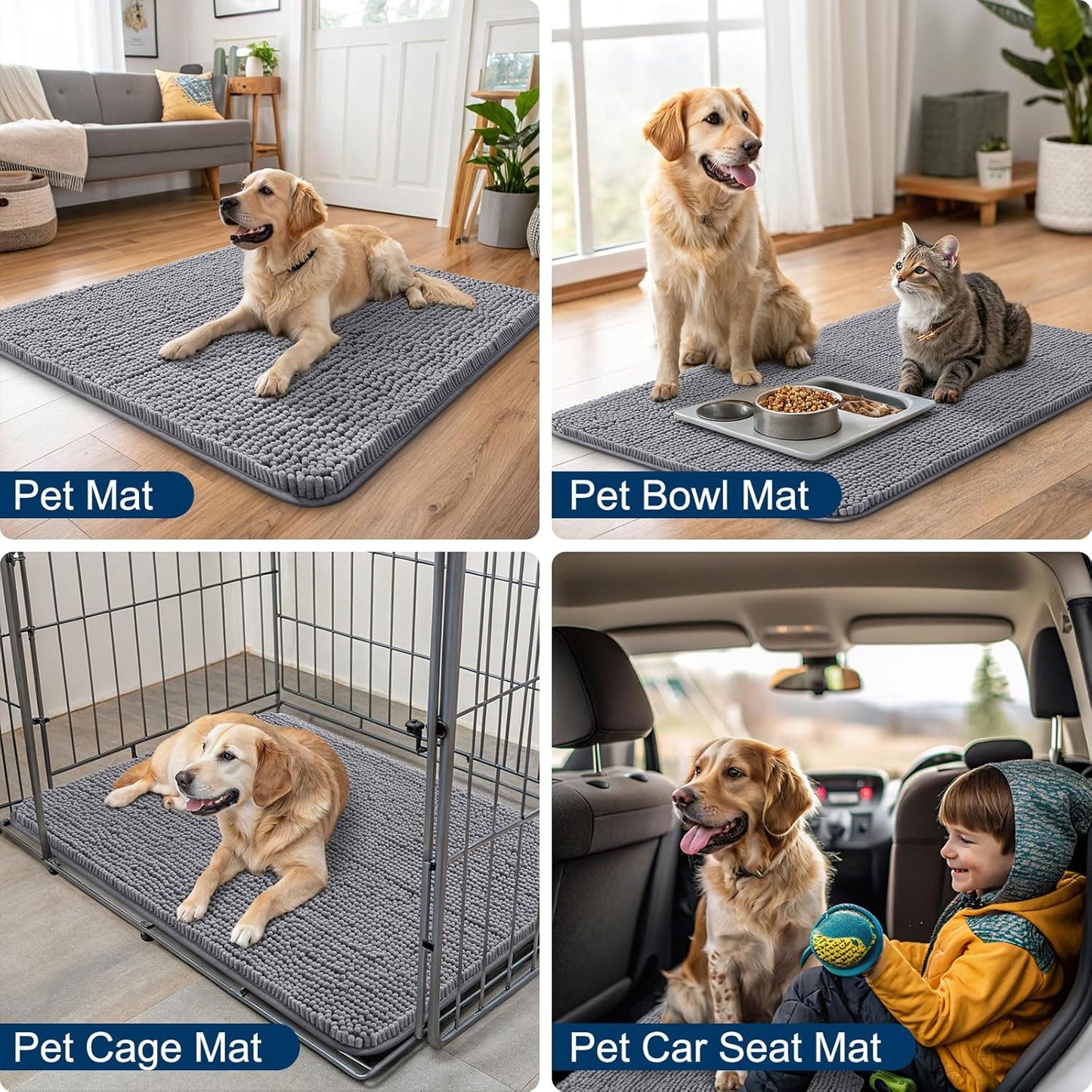 Smiry Dog Door Mat for Muddy Paws 71x46, Absorbs Moisture and Dirt Doormat, Non-Slip Washable Quick Dry Chenille Front Door Mat Indoor Entrance, Entryway Carpet for Inside Floor, Grey