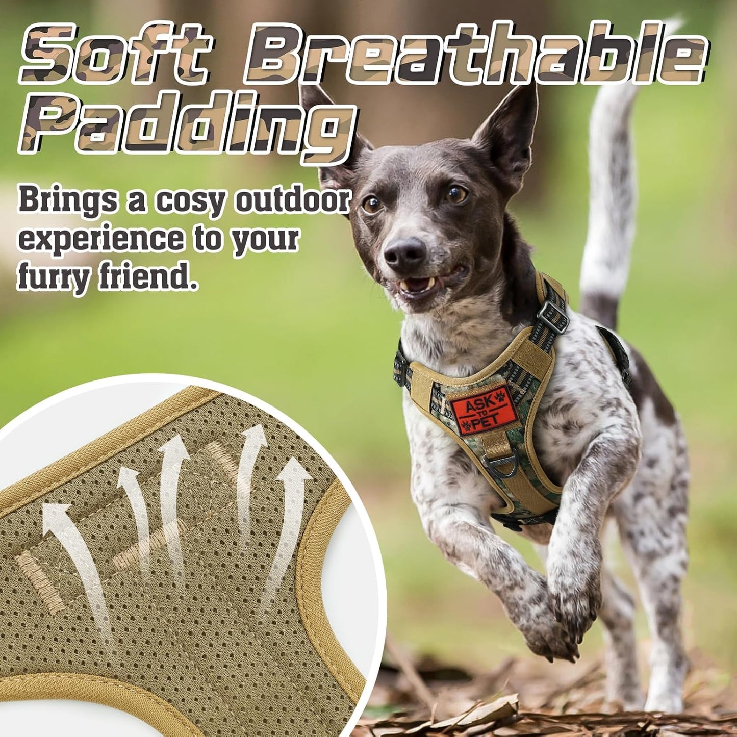 rabbitgoo Tactical Dog Harness for Small Dogs, No Pull Military Service Vest with Handle & Molle, Easy Control for Training Walking, Adjustable Reflective Straps, Brown camo, S