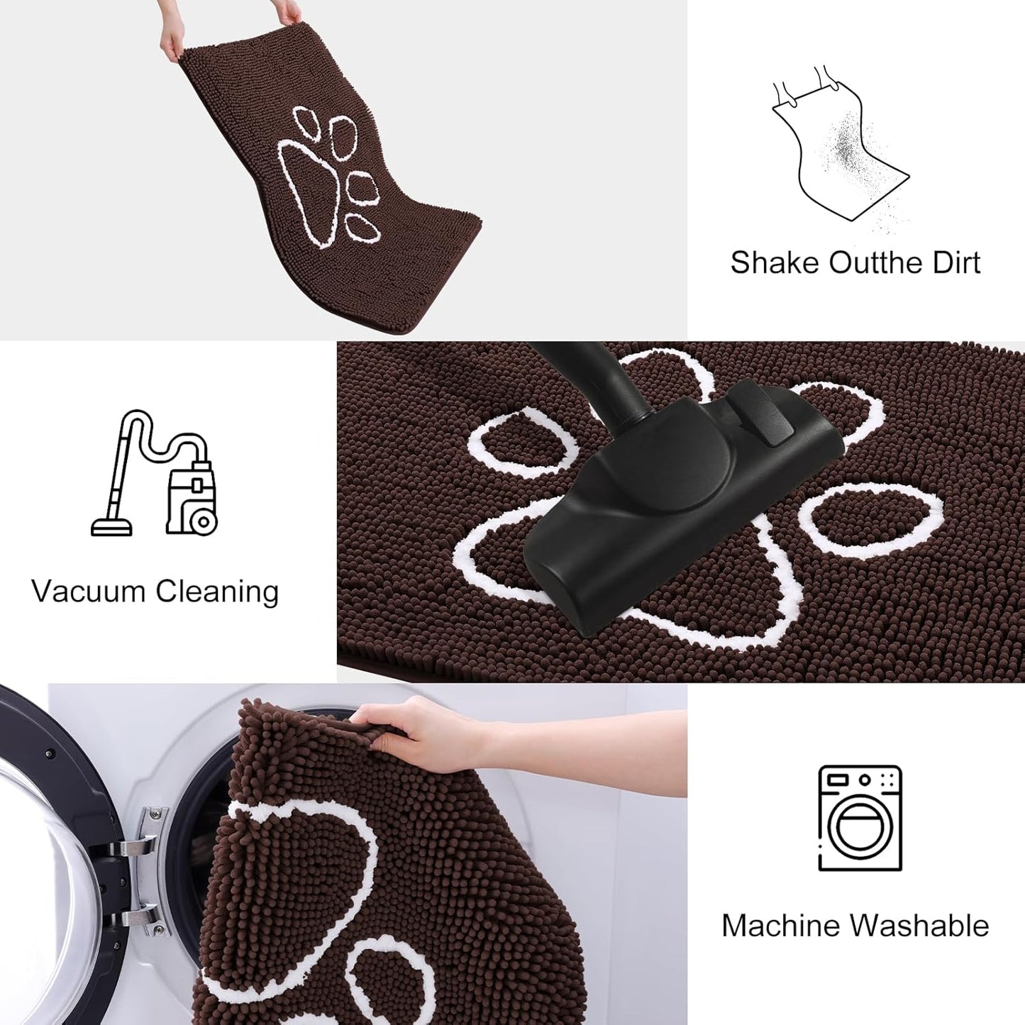 Smiry Dog Door Mat for Muddy Paws, Absorbent Dirt Trapper Non Slip Quick Dry Washable Chenille Mat for Mud Dogs, Entry Rug for Indoor and Outdoor (40x32 Inches, Brown and White)