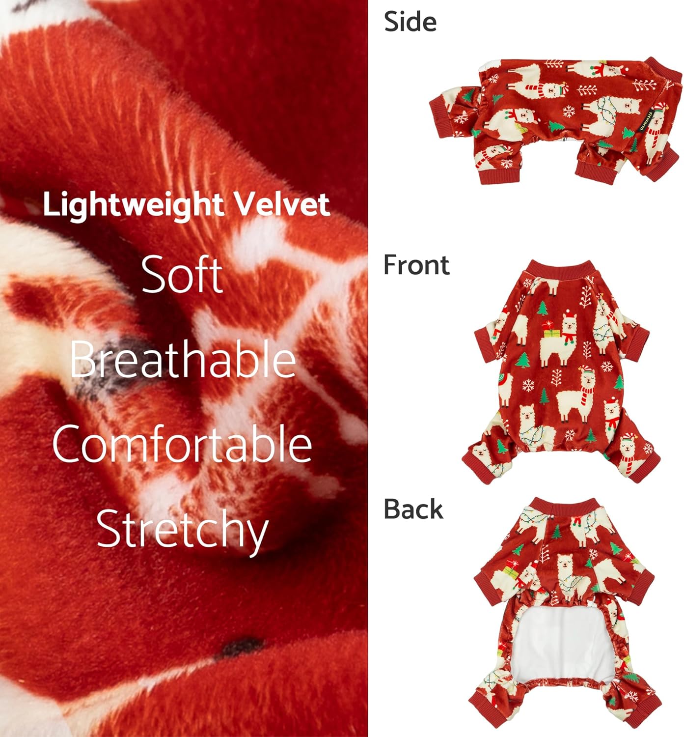 Fitwarm Christmas Alpaca Dog Pajamas, Christmas Clothes for Small Dogs Boy Girl, Holiday Pet Outfit, Red, Green, White, XXL