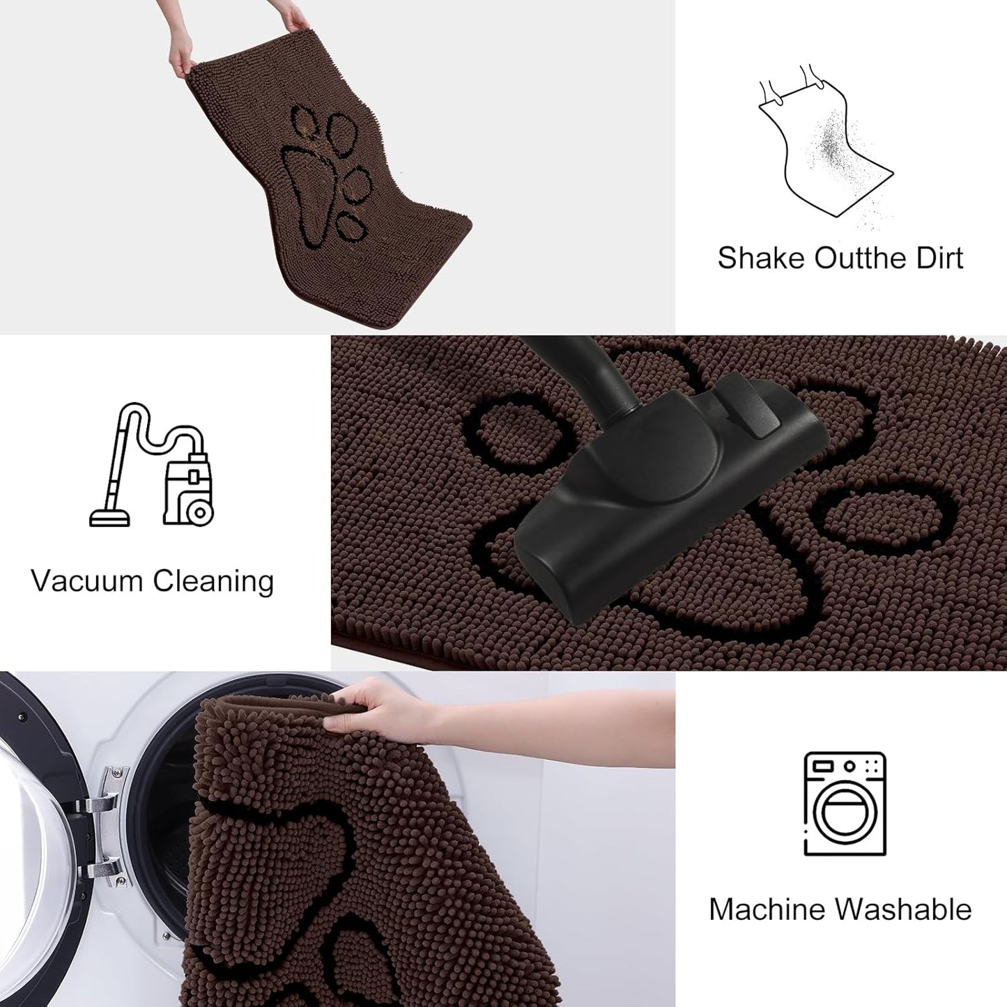 Smiry Dog Door Mat for Muddy Paws, Absorbent Dirt Trapper Non Slip Quick Dry Washable Chenille Mat for Mud Dogs, Entry Rug for Indoor and Outdoor (30x20 Inches, Brown and Black)