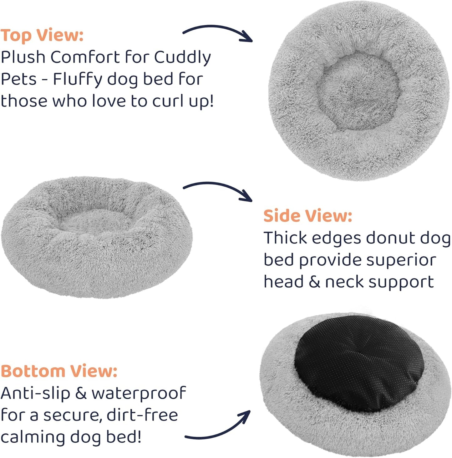 Donut Dog Bed - Premium Comfort for Anxiety Relief - Fluffy & Calming Design with Ultra-Plush Support | Cozy Round Dog Bed with Super Soft Circle Style (Size XL Grey)
