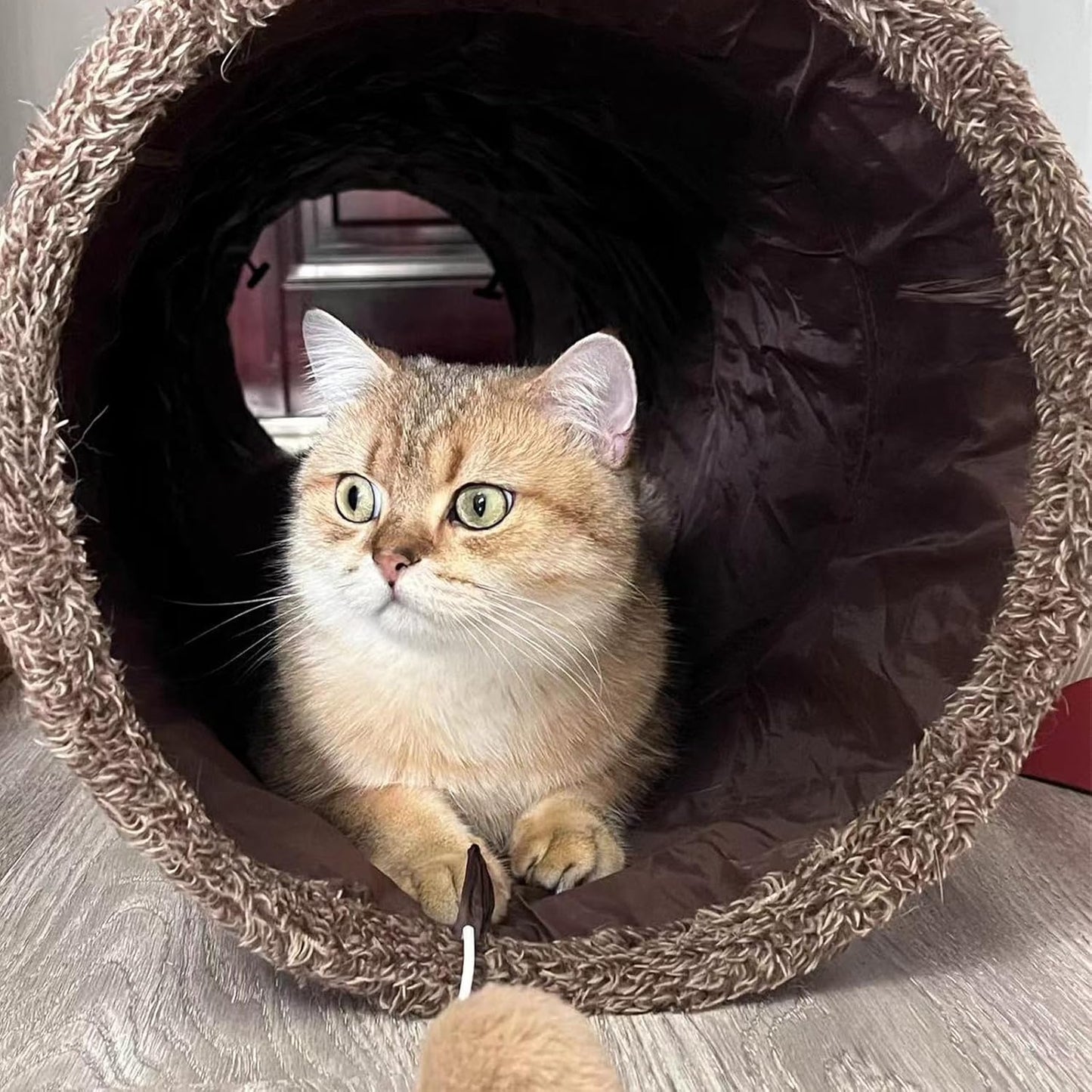 ZENFUN 51"x 12" Collasiple Cat Play Tunnel, Cats Tubes and Tunnels, Cat Foldable Hide and Seek Tunnel Toy, Brown Suede Pet Tube Toy for Rabbits, Ferrets, Puppy, Diameter 12 Inch