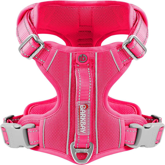 BARKBAY Dog Harness No Pull with ID Tag Pocket - Heavy Duty, Reflective, Easy Control for Large Dogs(Pink,M)