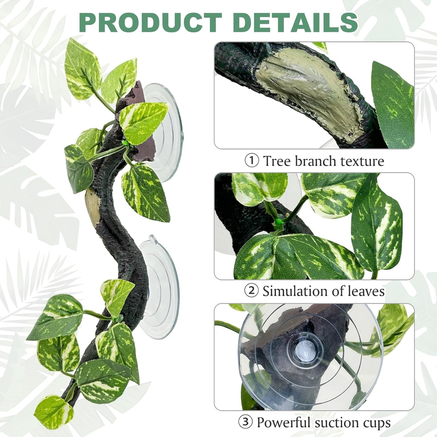 Fhiny Snake Climbing Branch, 2 PCS Resin Reptile Branches for Climbing with Suction Cups Frog Terrarium Plants Reptile Tank Decor Accessories for Frog Corn Snake Lizard Bearded Dragon Gecko