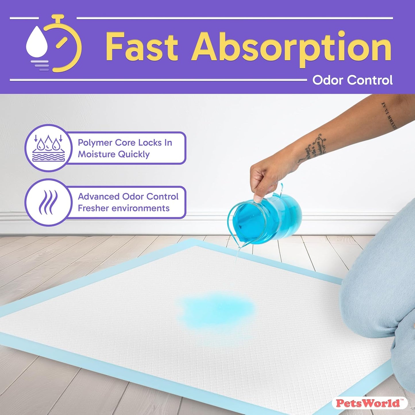 PETSWORLD Puppy Pads, 23x36 Inch, 400 Count - Puppy Pee Pads for Dogs, Tear Resistant, Economy Value, Super-Absorbent Polymer Gel Core, Perfect for Puppies, Smaller Dogs