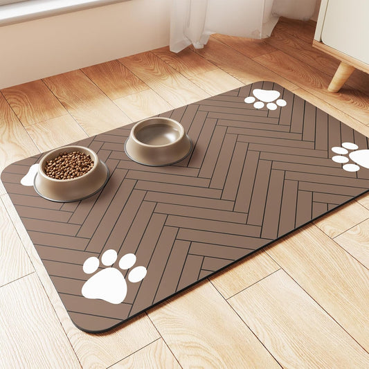 Pet Feeding Mat-Absorbent Pet Placemat for Food and Water Bowl, with Waterproof Rubber Backing, Quick Dry Water Dispenser Mat for Dog and Cat (16"x24", Coffee)