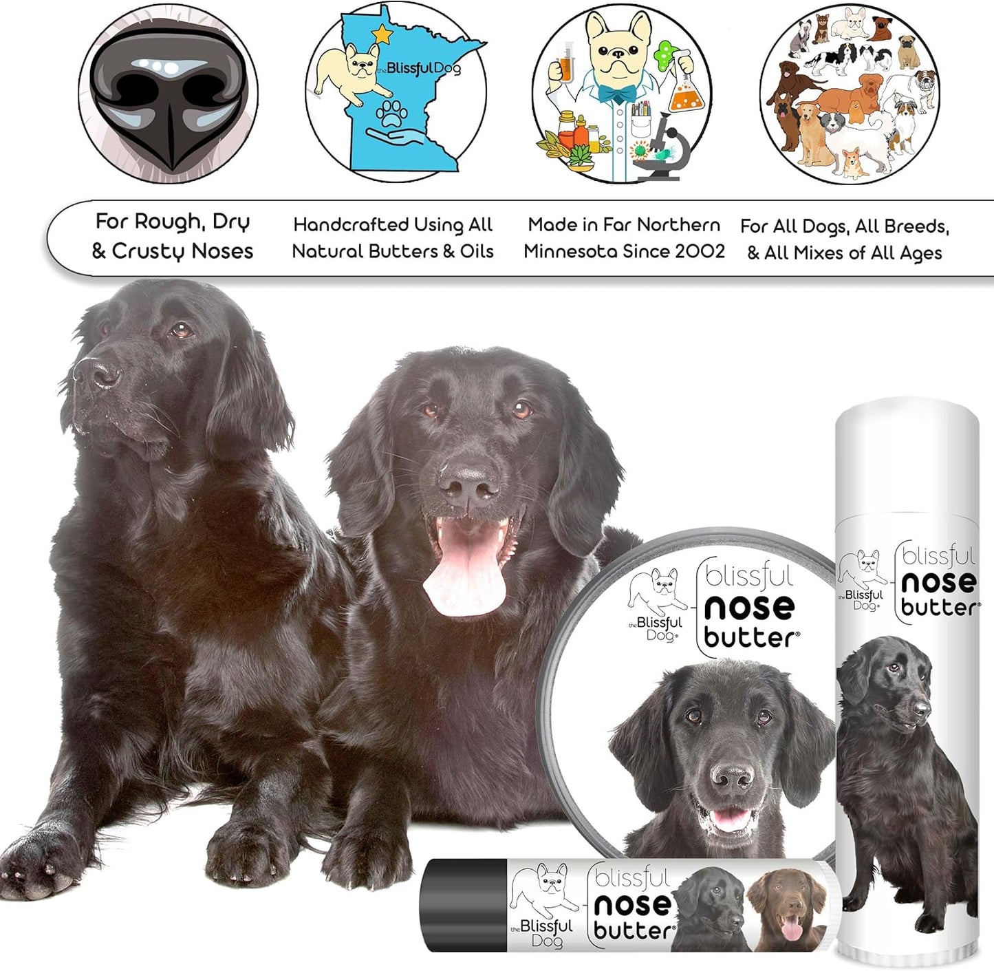 The Blissful Dog Flat-Coat Retriever Unscented Nose Butter - Dog Nose Butter, 0.15 Ounce