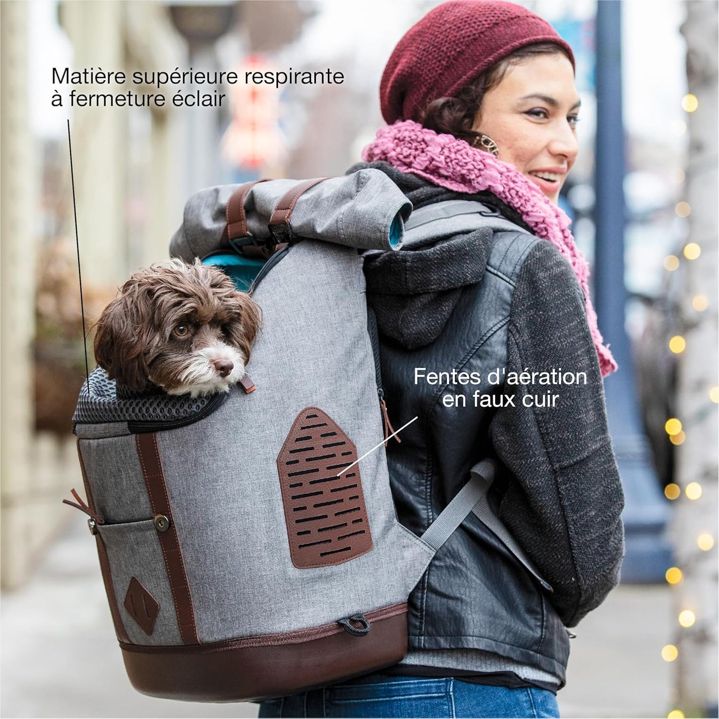 Kurgo Dog Carrier Backpack for Small Pets - Dogs & Cats | TSA Airline Approved | Cat | Hiking or Travel | Waterproof Bottom | G-Train | Ruck Sack | Heather Grey